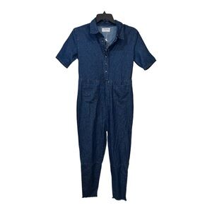 One X One Teaspoon Blue Denim Utility Jumpsuit Size 26 NWOT Cutout back raw hem